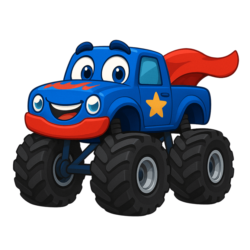 Captain Monster Truck - Friendly cartoon monster truck character for kids